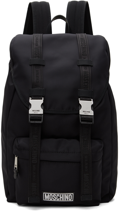 Moschino Black Logo Backpack In A2555 Fantasy Print