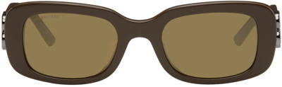 Balenciaga Brown Rectangular Sunglasses In Brown-brown-bronze