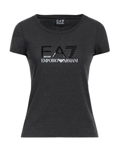 Ea7 Woman T-shirt Steel Grey Size L Cotton, Polyester, Elastane
