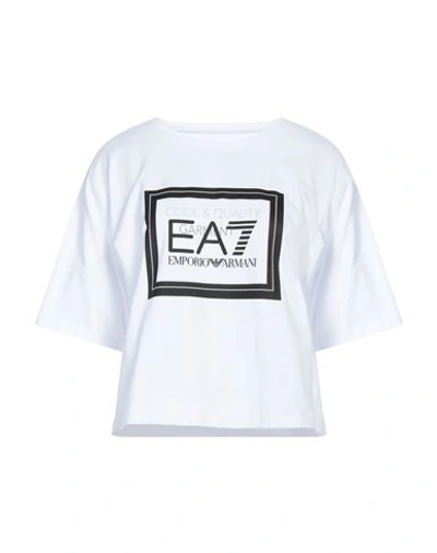 Ea7 Woman T-shirt White Size Xl Cotton, Elastane