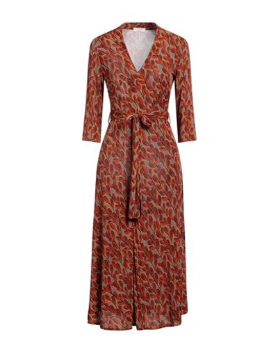 Siyu Woman Midi Dress Brown Size 6 Viscose, Elastane
