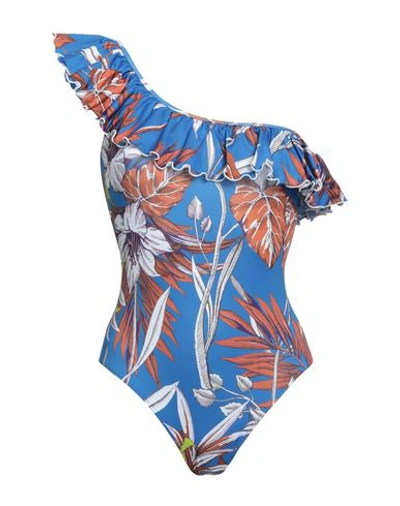 Shirtaporter Woman One-piece Swimsuit Blue Size 4 Polyester, Elastane