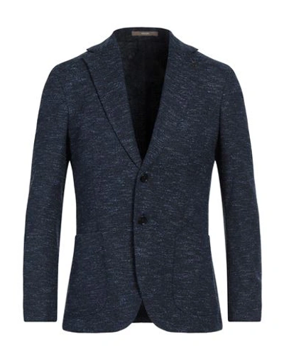 Paoloni Man Blazer Navy Size 42 Cotton, Viscose, Polyamide, Polyester, Elastane In Navy Blue
