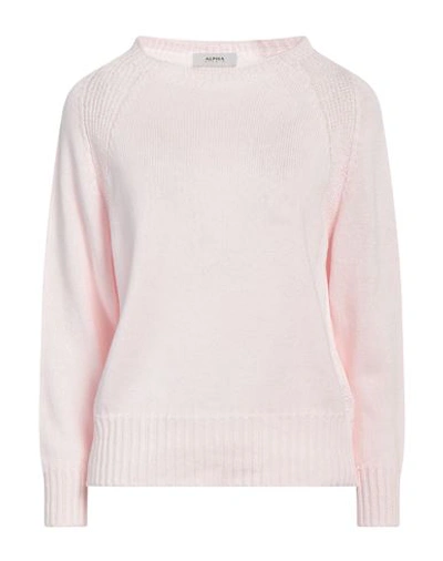 Alpha Studio Woman Sweater Light Pink Size L Cotton