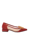 Marian Woman Ballet Flats Brick Size 7 Leather, Textile Fibers In Red