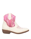 Divine Follie Woman Ankle Boots Ivory Size 8 Leather, Textile Fibers In White