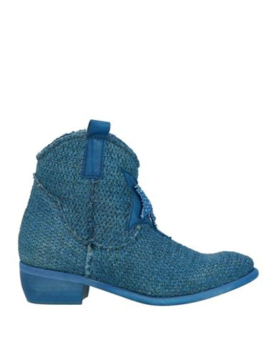 Divine Follie Woman Ankle Boots Blue Size 8 Leather, Textile Fibers