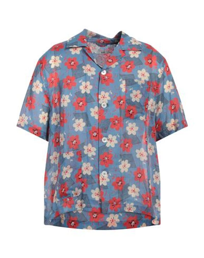Bode Man Shirt Slate Blue Size L/xl Rayon