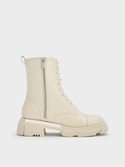 Charles & Keith Dakota Lace-up Boots In Chalk