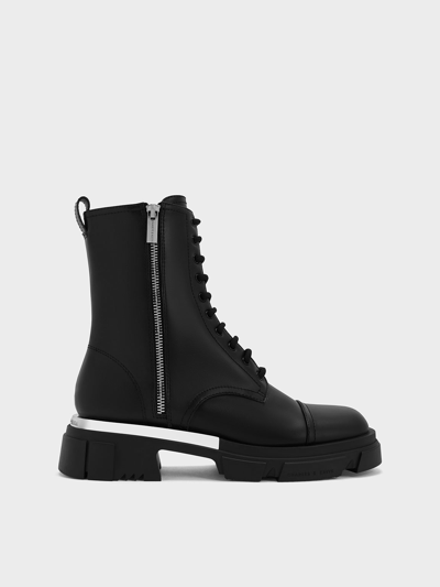Charles & Keith Dakota Lace-up Boots In Black