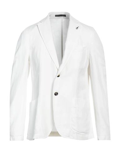 Paoloni Man Blazer White Size 44 Tencel Lyocell, Linen, Cotton