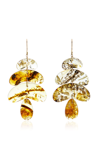 Ten Thousand Things Totem Small 18k Yellow Gold Amber Earrings In Orange