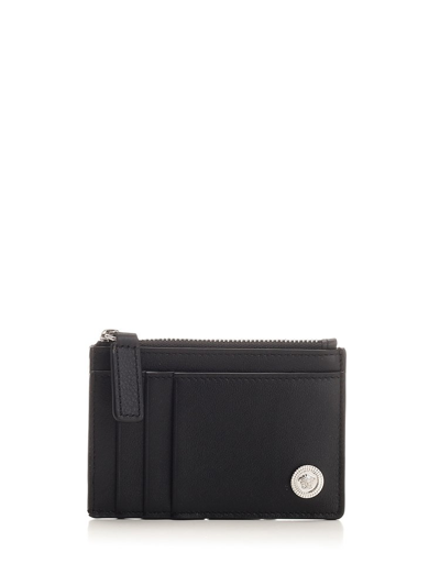 Versace Medusa Plaque Zipped Wallet In Black