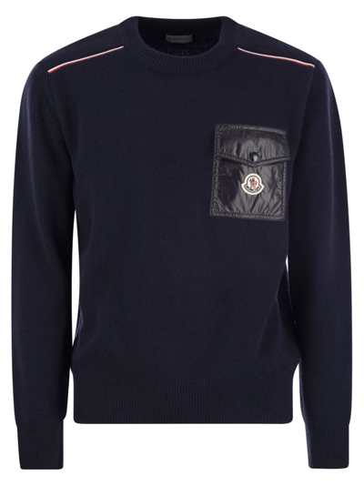 Moncler Logo-patch Wool Jumper In Blue
