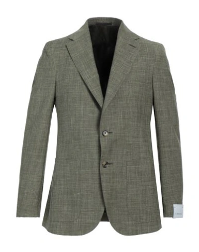 Caruso Man Blazer Military Green Size 42 Wool, Silk, Linen