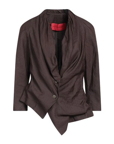 Virginia Bizzi Woman Blazer Dark Brown Size 8 Viscose, Polyester