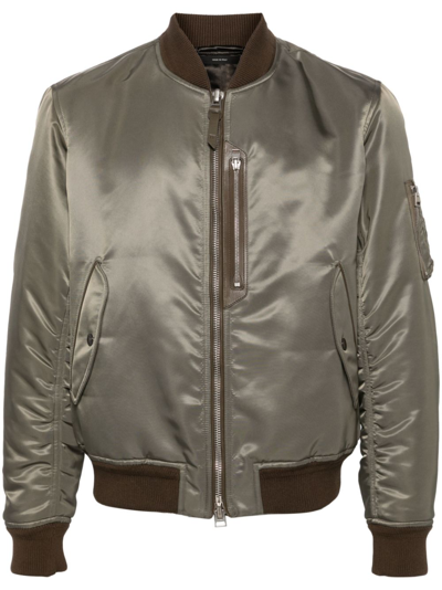 Tom Ford Shiny Twill Bomber Jacket In Green