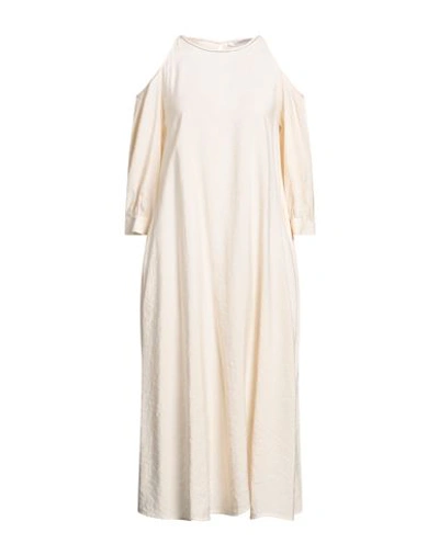 Peserico Woman Midi Dress Cream Size 6 Modal, Polyester In White