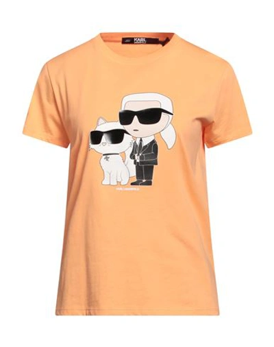 Karl Lagerfeld Woman T-shirt Apricot Size M Organic Cotton In Orange