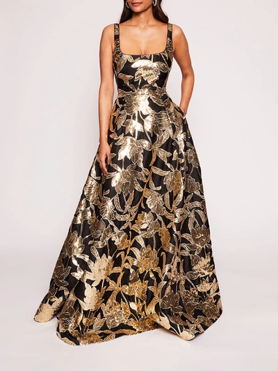 Marchesa Lotus Sequin Gown In Black/gold