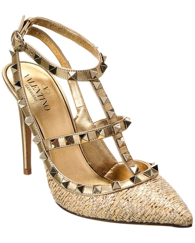 Valentino Garavani Rockstud Caged 100 Patent Pump In Gold