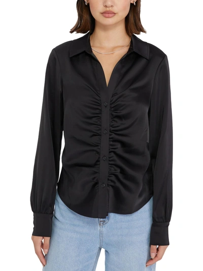Sanctuary Womens Ruched Button Up Blouse In Black