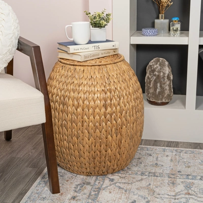 HAPPIMESS COLT 17" COASTAL BOHEMIAN HANDWOVEN HYACINTH STORAGE STOOL WITH LID, NATURAL