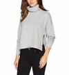 THREE DOTS BRUSHED ITALIAN LOOSE SHORT SWEATSHIRT IN GRANITE