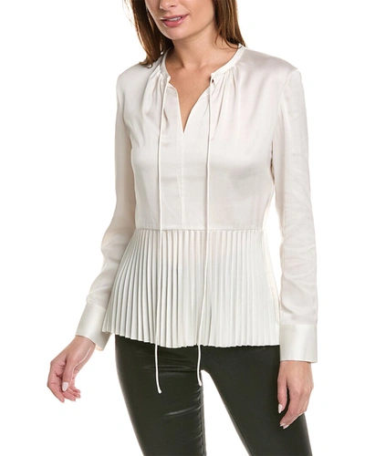 Theory Pleated Tie-neck Blouse In White