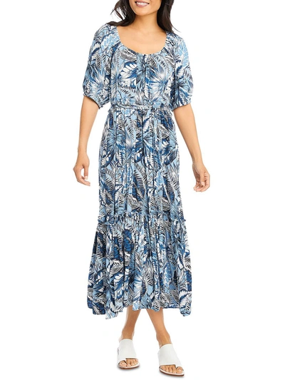 Karen Kane Poof Womens Woven Puff Sleeves Midi Dress In Multi