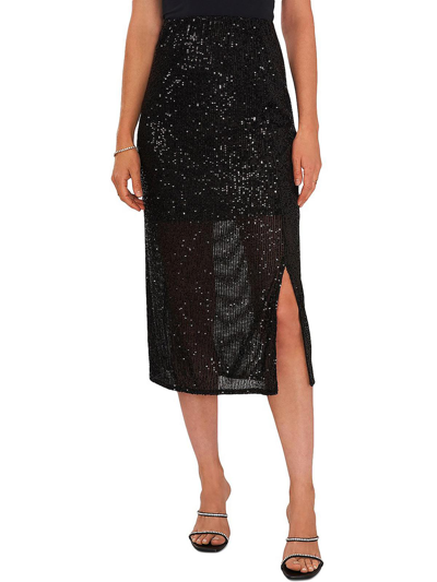 Vince Camuto Womens Sequined Knee Midi Skirt In Black