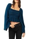 FREE PEOPLE AFTON WOMENS SMOCKED BELL SLEEVE CROPPED