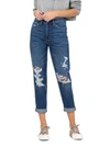 FLYING MONKEY MOM WOMENS DISTRESSED MEDIUM WASH CROPPED JEANS