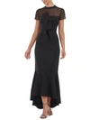 Js Collections Kylie Illusion Yoke Bow High-low Gown In Black