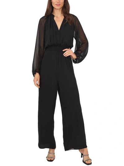 Vince Camuto Womens Chiffon Smocked Jumpsuit In Black
