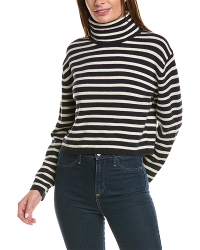 Theory Striped Crop Turtleneck In Felted Wool-cashmere In Blue