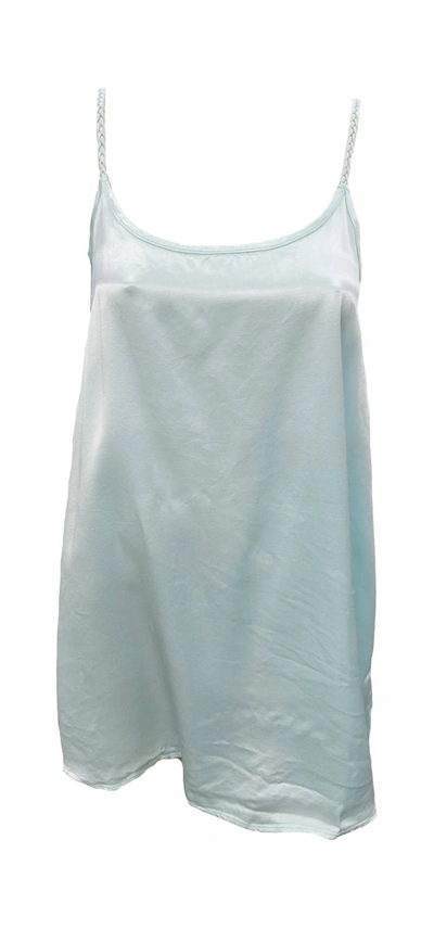Pj Harlow Rowen Satin Short Nightgown Braided Strap In Aqua In Blue