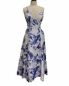 Bariano Anne Asymmetrical Floral Gown In White/blue In Multi