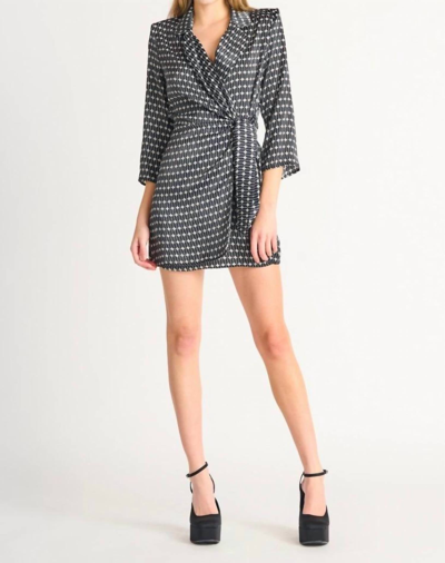 Black Tape Ruched Satin Wrap Dress In Grey