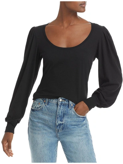Paige Womens Puff Sleeves Scoop Neck T-shirt In Black