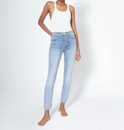 Re/done Comfort Stretch High Rise Ankle Crop Jean In Pale Indigo Wash In Multi