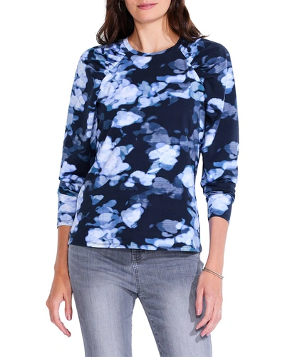 Nic + Zoe Womens Printed Puff Shoulder Pullover Top In Multi