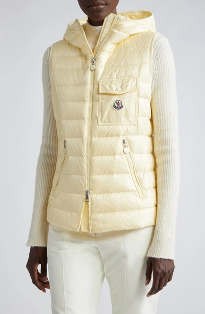 Moncler Glygos Hooded Puffer Vest In Light Yellow