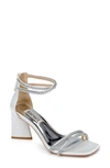 Badgley Mischka Lillie Metallic Crystal Ankle-cuff Sandals In Soft White
