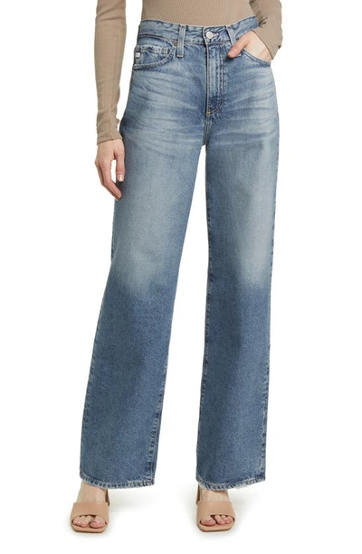 Ag Saige Raw Hem Mid Rise Ankle Wide Leg Jeans In Blue