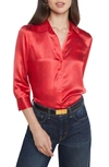 L Agence Dani Three-quarter Sleeve Silk Button-up Shirt In Red Allover