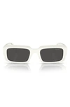 Prada Geometric Logo Acetate & Plastic Rectangle Sunglasses In White/gray Solid