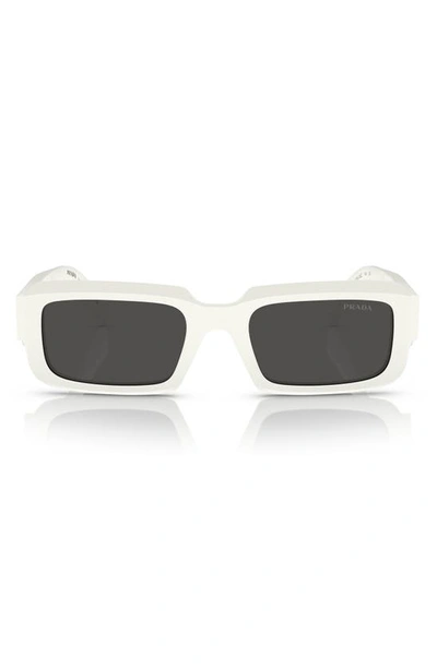 Prada Geometric Logo Acetate & Plastic Rectangle Sunglasses In White/gray Solid
