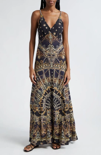 Camilla Crystal-embellished Printed Silk-crepe Maxi Dress In Black