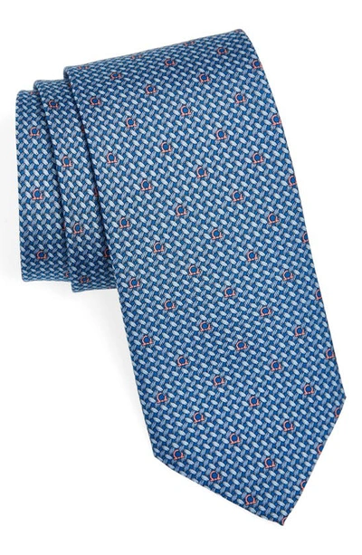 Ferragamo Woven Gancini Silk Classic Necktie In Blue/pink
